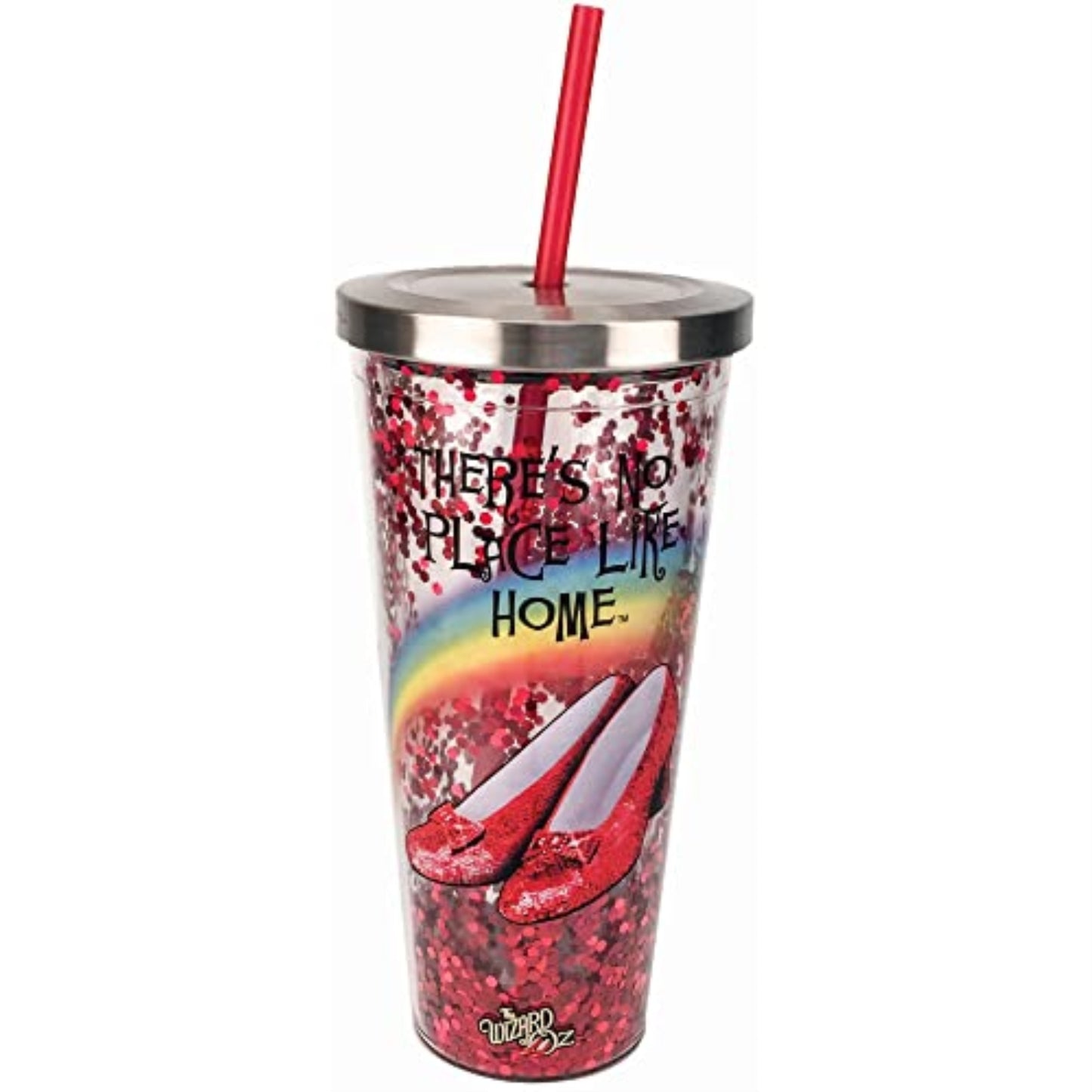 Spoontiques Wizard of Oz No Place Like Home Acrylic Tumbler Glitter Cup with Straw 20 ounce