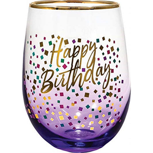 Spoontiques Happy Birthday Stemless Wine Glass 20 ounce