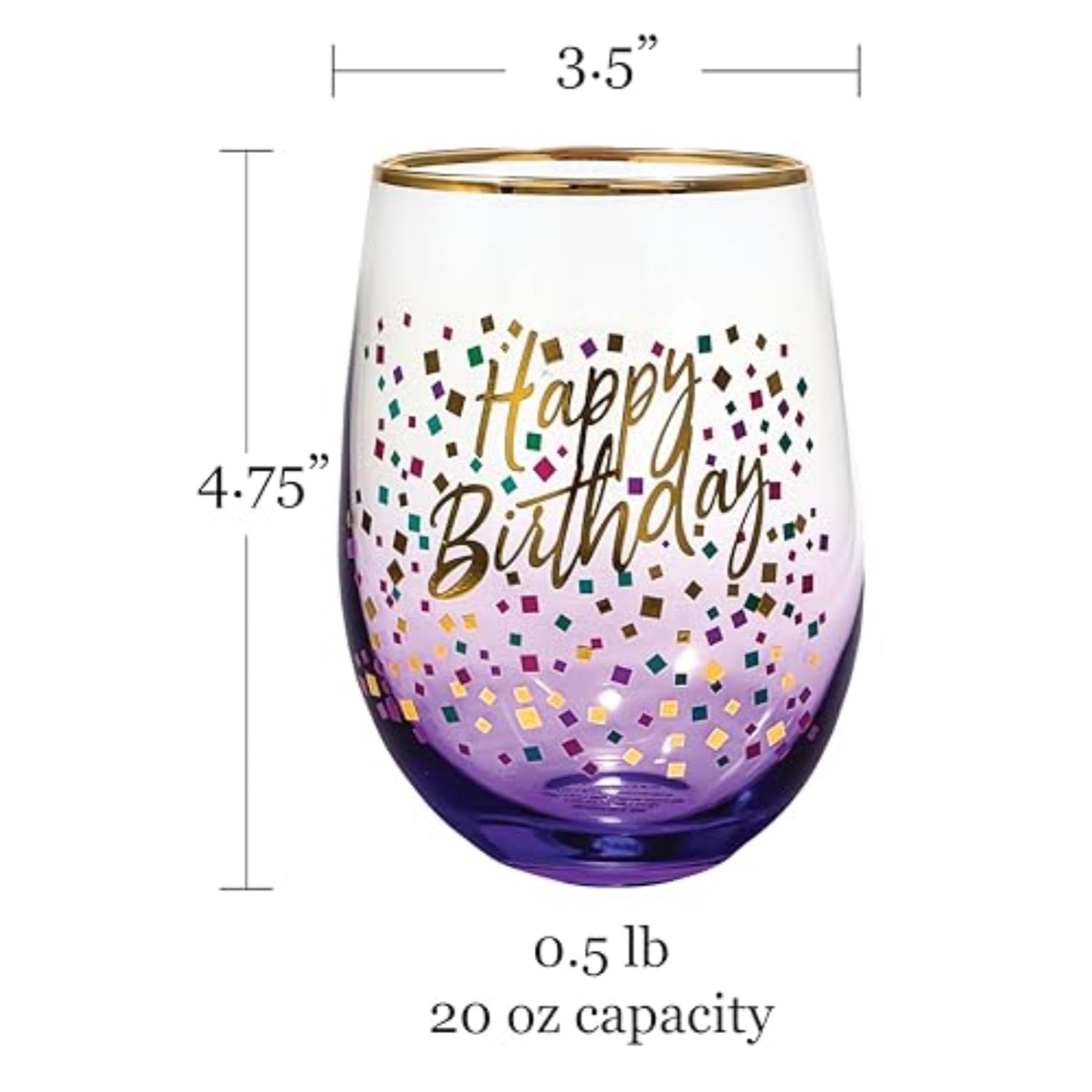 Spoontiques Happy Birthday Stemless Wine Glass 20 ounce