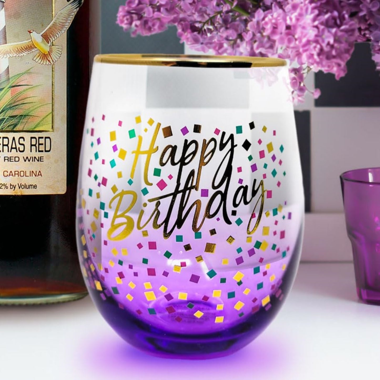 Spoontiques Happy Birthday Stemless Wine Glass 20 ounce
