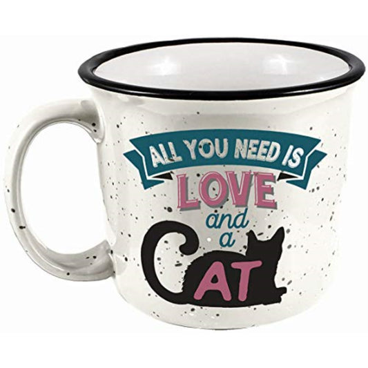 Spoontiques All You Need Is Love and a Cat Ceramic Camper Mug 14 ounce