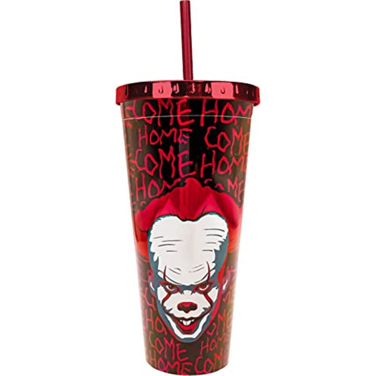 Spoontiques It Pennywise Metallic Look Double Wall Insulated Acrylic Foil Cup with Straw 20 ounce