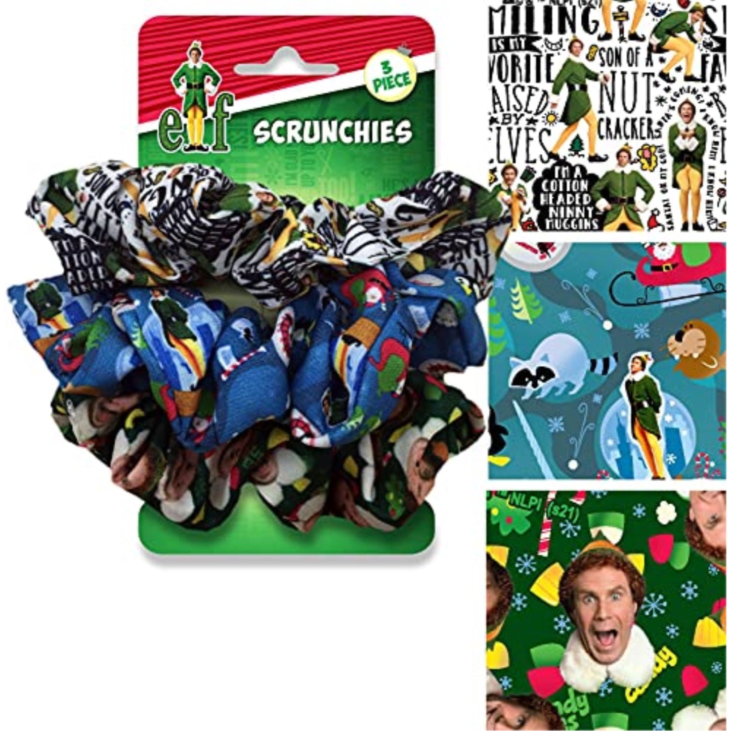 Spoontiques Elf Christmas Hair Scrunchies Adorable Accessories for Women’s Hair Ponytail Pack of 3