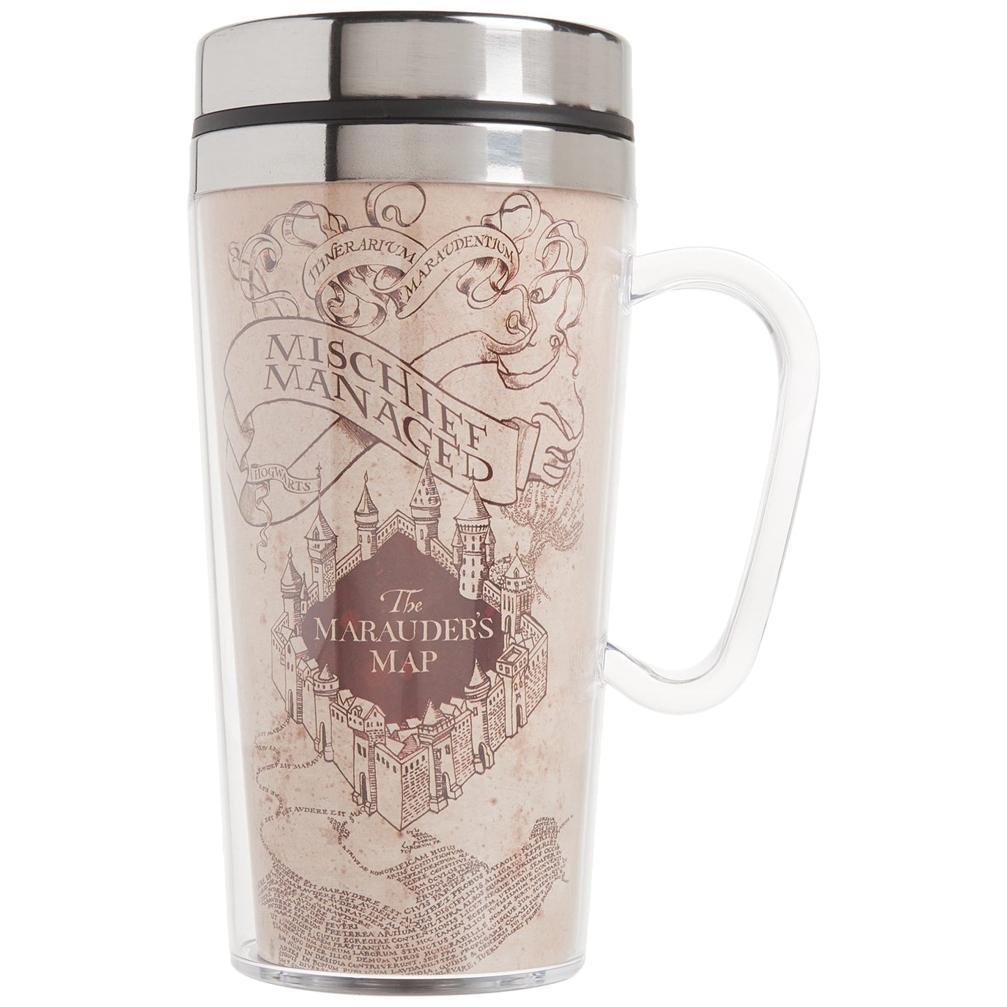 Spoontiques Harry Potter Marauders Map Double Walled Stainless and Acrylic Insulated Travel Mug 14 ounce