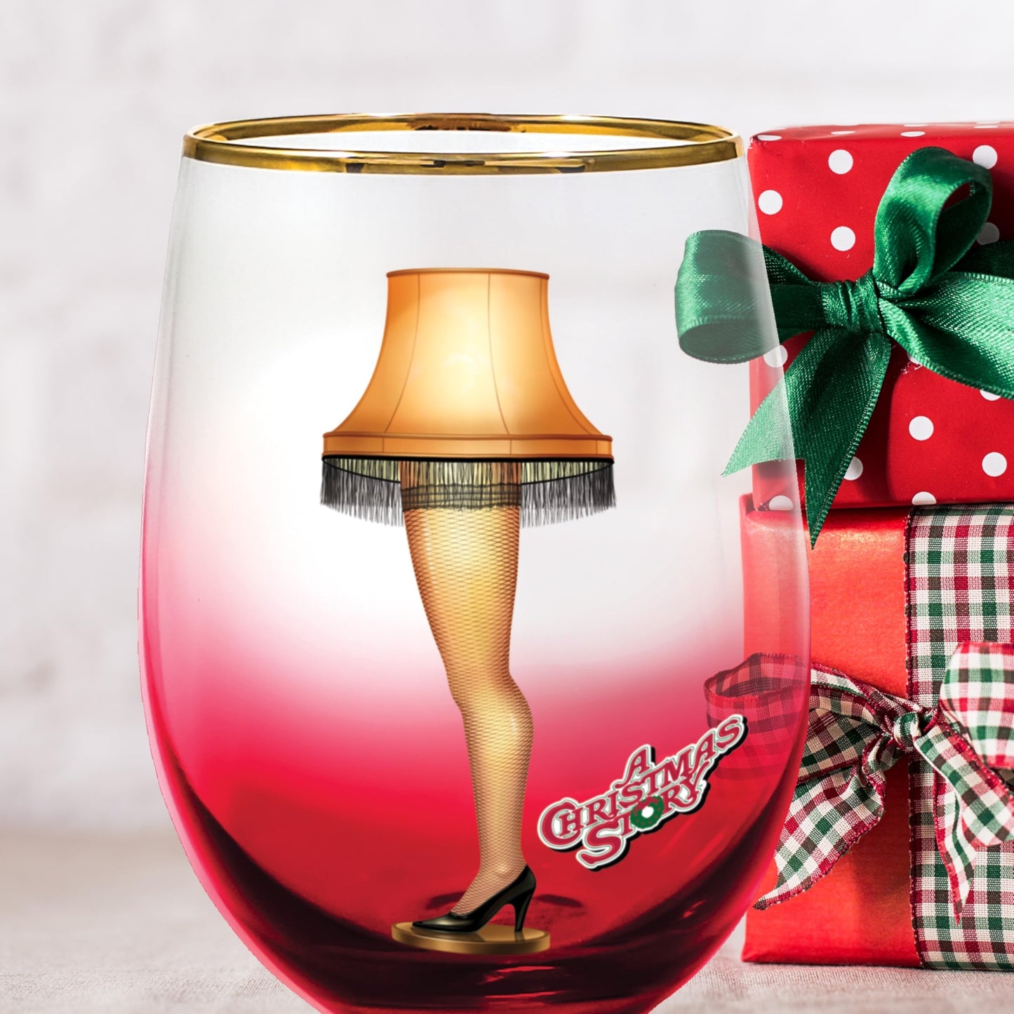 Spoontiques A Christmas Story Leg Lamp Red Stemless Wine Glass 20 ounce