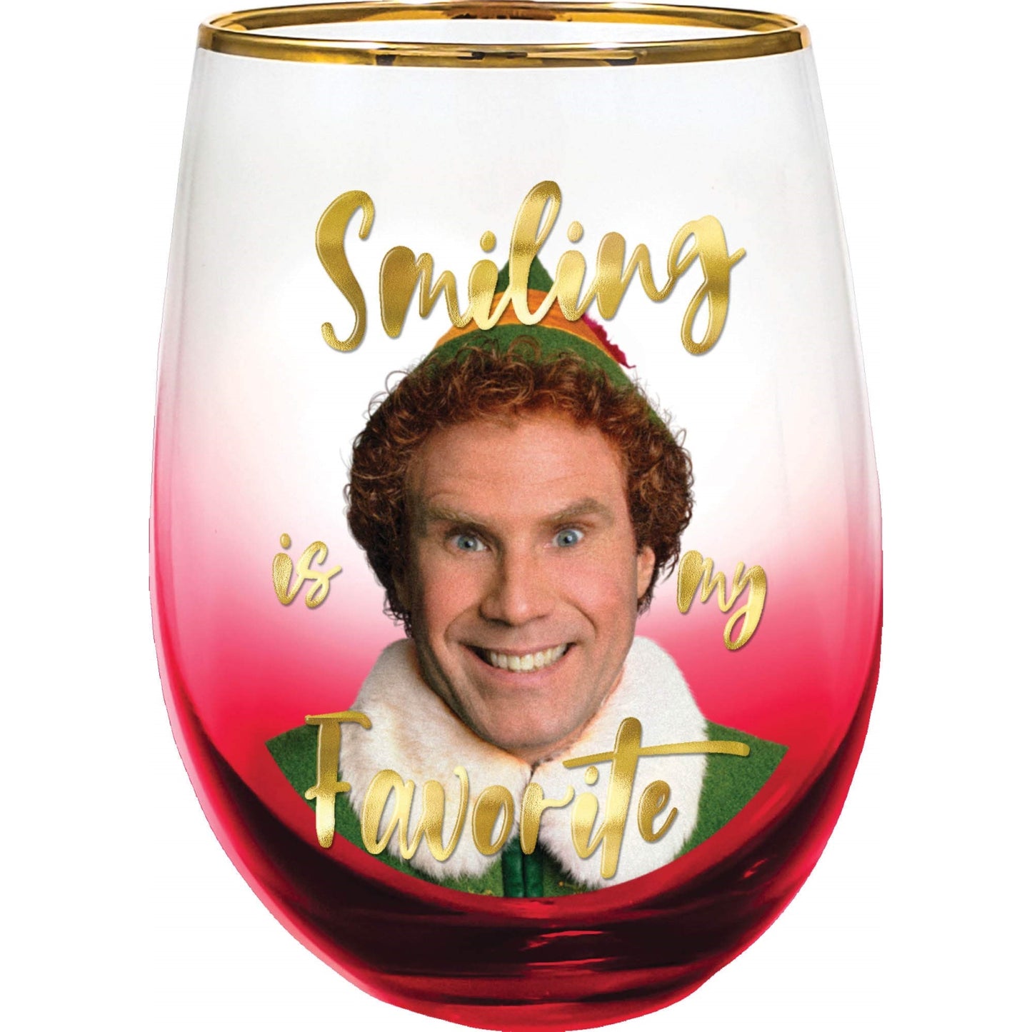 Spoontiques Elf Smiling is my Favorite Red Stemless Wine Glass 20 ounce