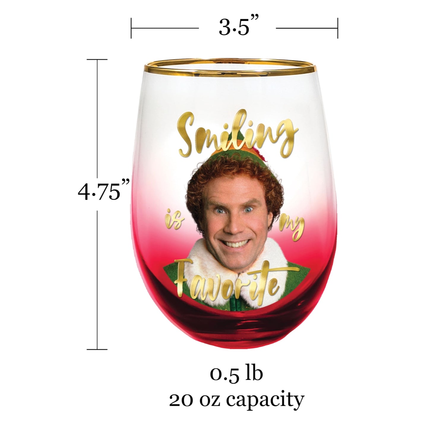 Spoontiques Elf Smiling is my Favorite Red Stemless Wine Glass 20 ounce