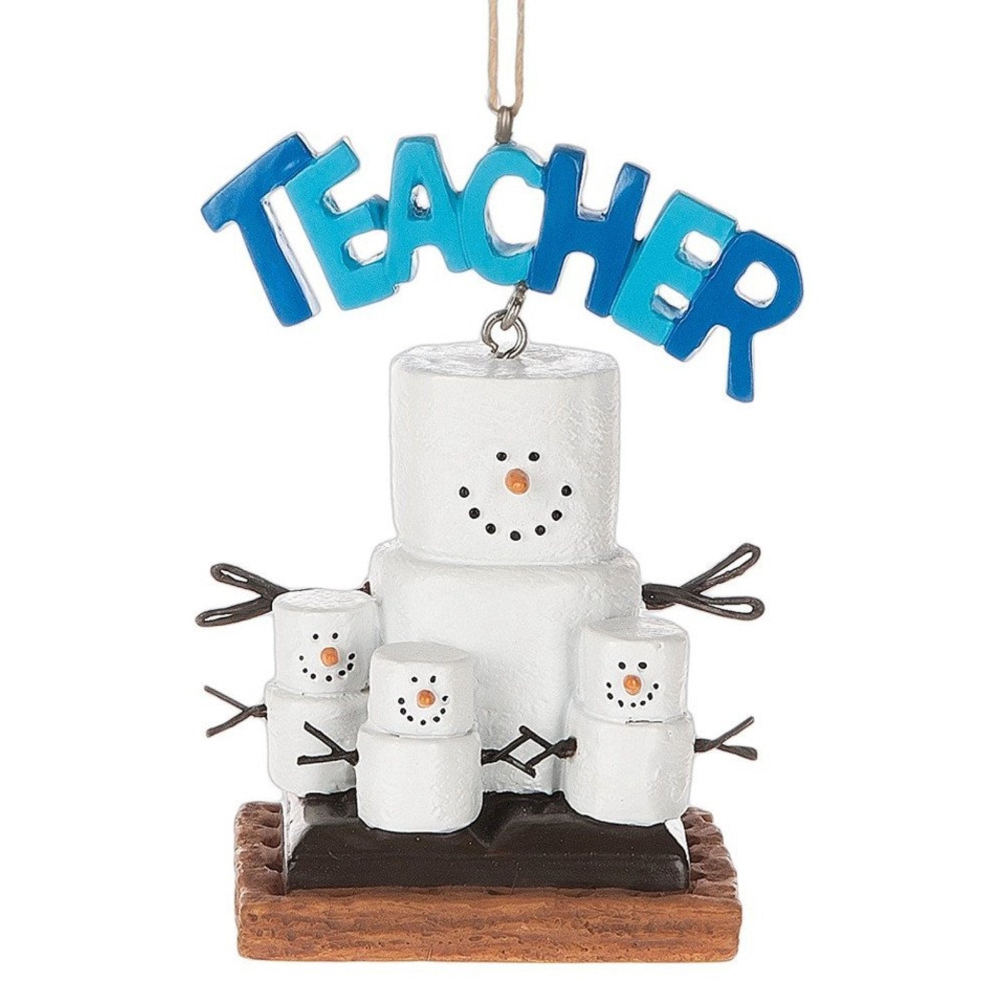 Smores Snowman Teacher Banner and Students Resin Christmas Ornament 3 inch