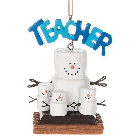 Smores Snowman Teacher Banner and Students Resin Christmas Ornament 3 inch