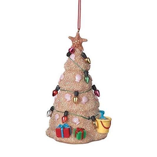 Sand Beach Christmas Tree with Starfish Star Hanging Resin Christmas Ornament 4.25 inch