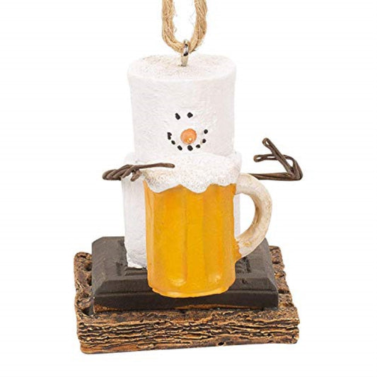 Ganz Smores Marshmallow Snowman Original Beer Mug Christmas Tree Ornament 2.4 inch