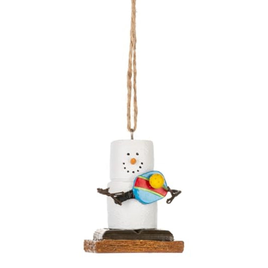 Smores Marshmallow Snowman Pickleball Player Christmas Tree Ornament 2.5 inch