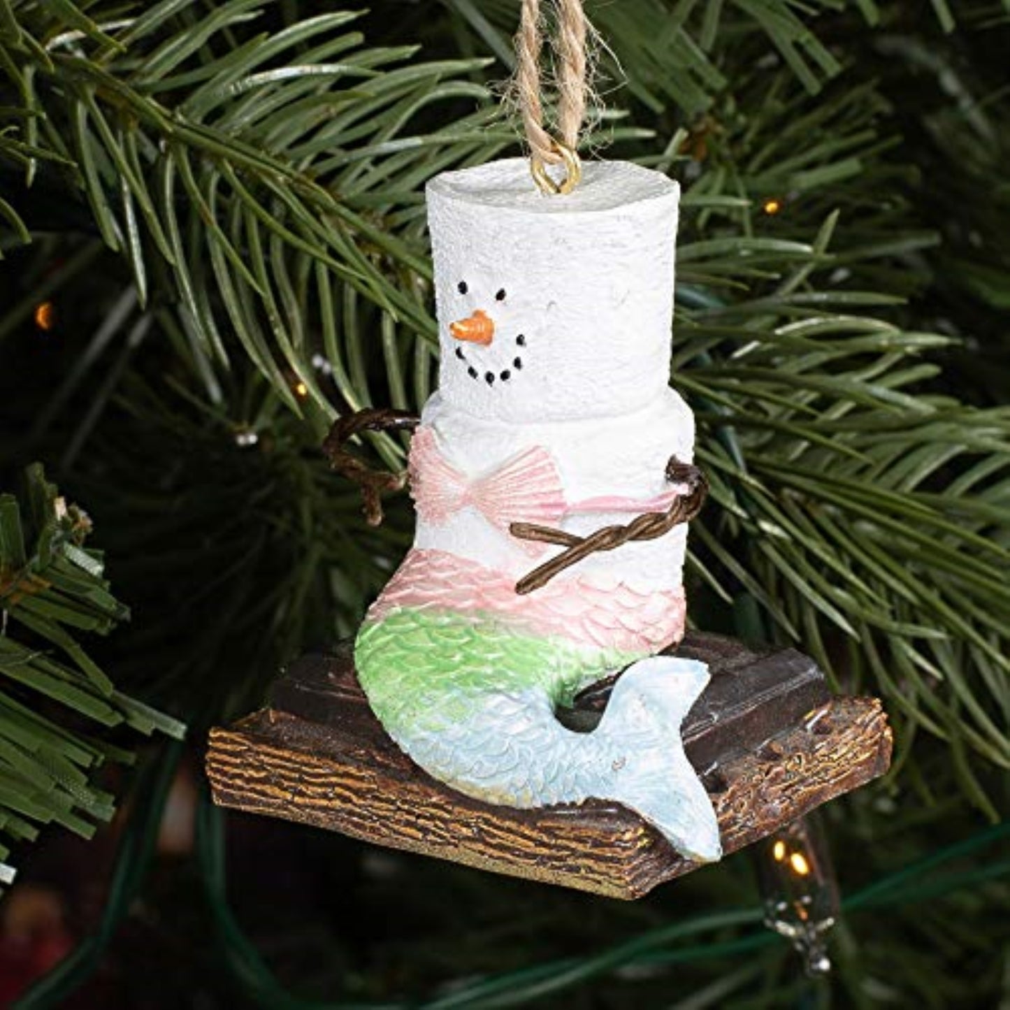 Ganz Smores Marshmallow Snowman Mermaid Christmas Tree Ornament 2.4 inch