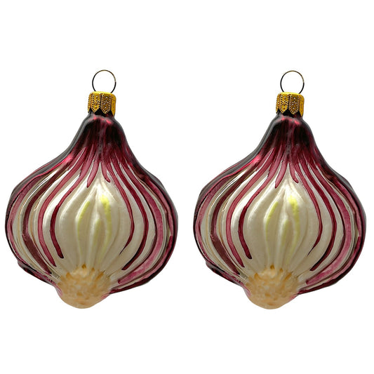 Pinnacle Peak Trading Red Onion Vegetable Polish Blown Glass Christmas Ornament Set of 2 Decorations