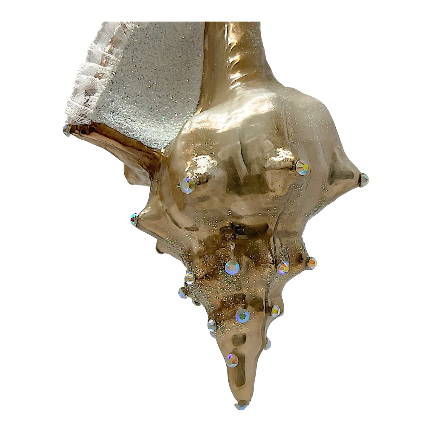 Pinnacle Peak Trading Brown and White Jeweled Seashell Polish Glass Christmas Ornament Shell Coastal