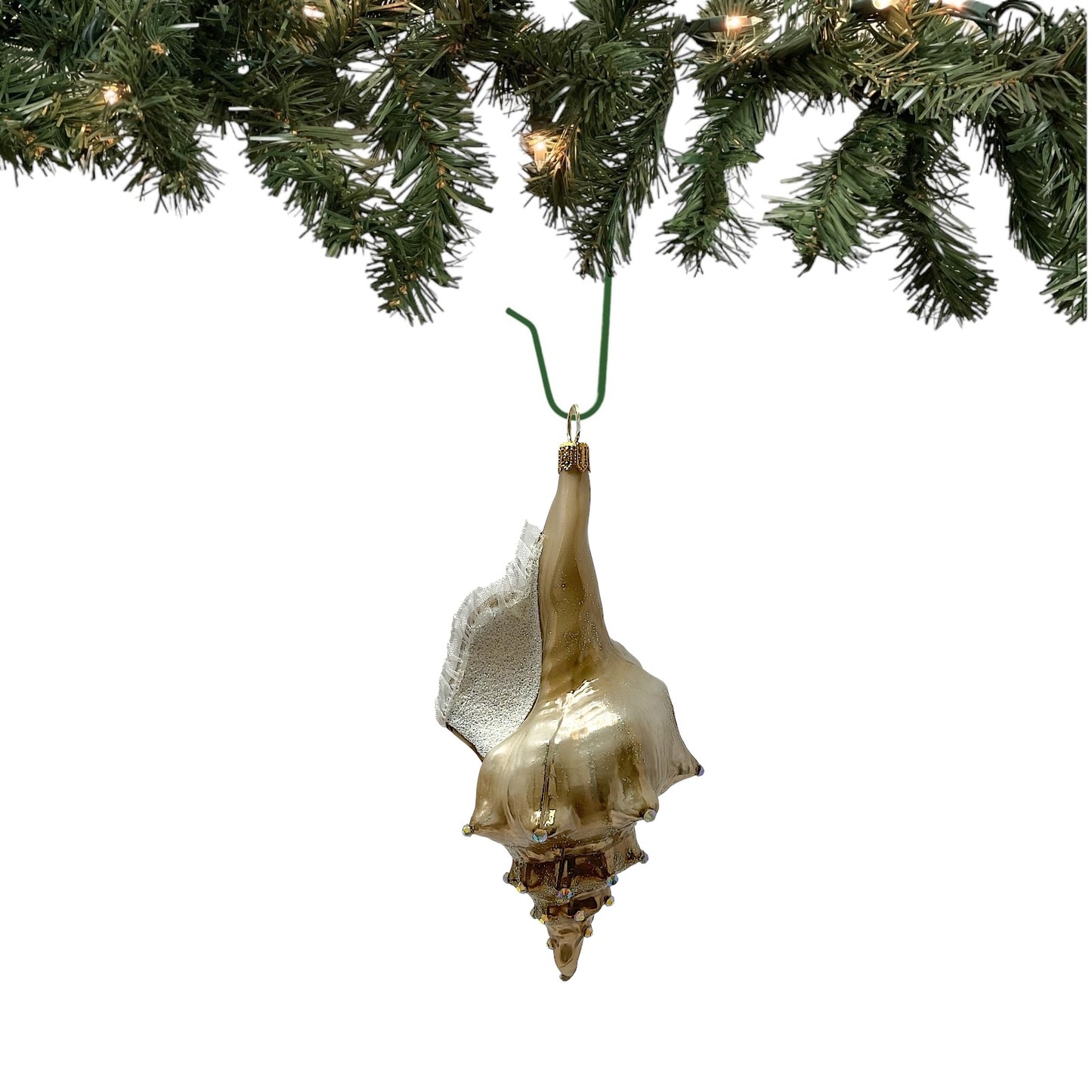 Pinnacle Peak Trading Brown and White Jeweled Seashell Polish Glass Christmas Ornament Shell Coastal