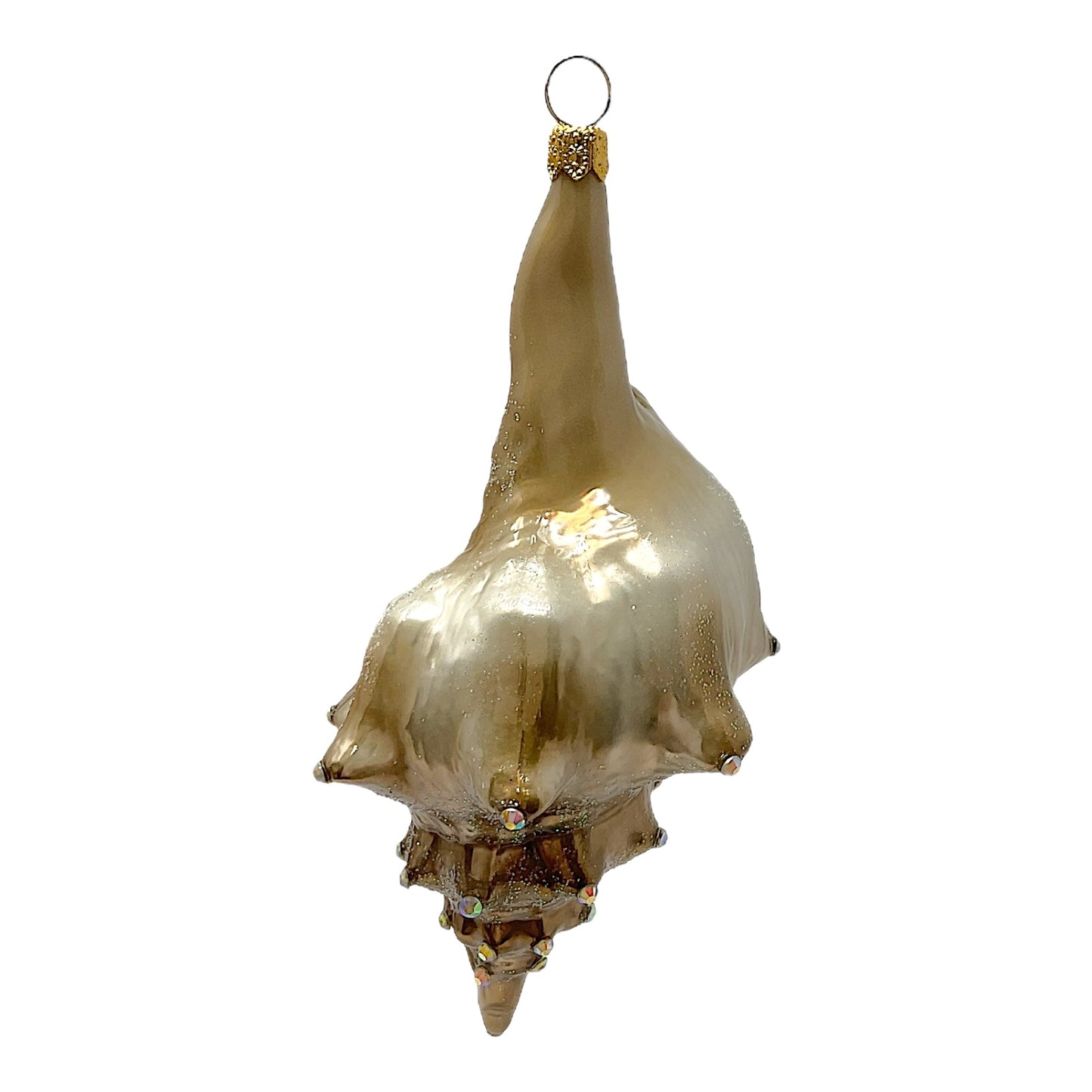 Pinnacle Peak Trading Brown and White Jeweled Seashell Polish Glass Christmas Ornament Shell Coastal