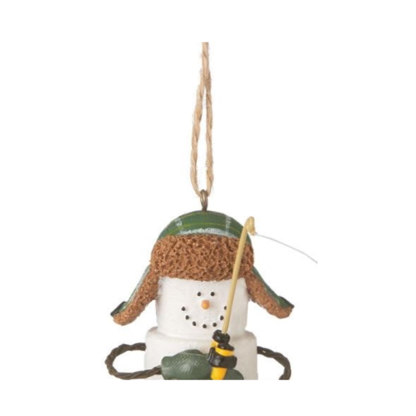 Smores Marshmallow Snowman Ice Fisherman Resin Christmas Ornament 2.5 inch