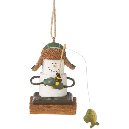 Smores Marshmallow Snowman Ice Fisherman Resin Christmas Ornament 2.5 inch