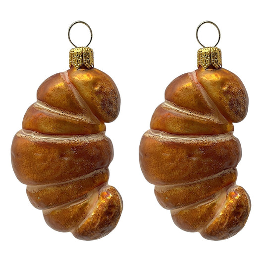 Pinnacle Peak Trading Croissant Pastry Polish Blown Glass Christmas Ornament Set of 2 Decorations