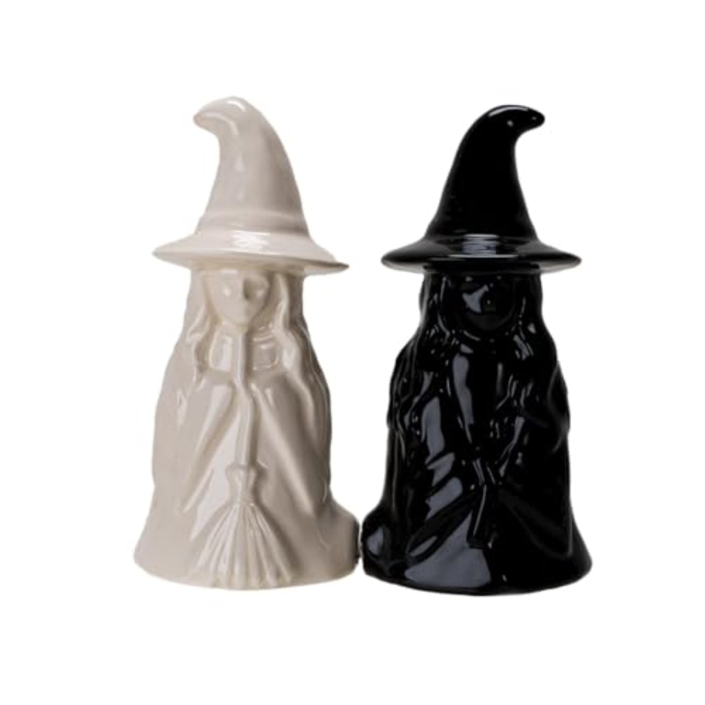 Mystical White and Black Ceramic Magnetic Witch Salt and Pepper Shaker Set