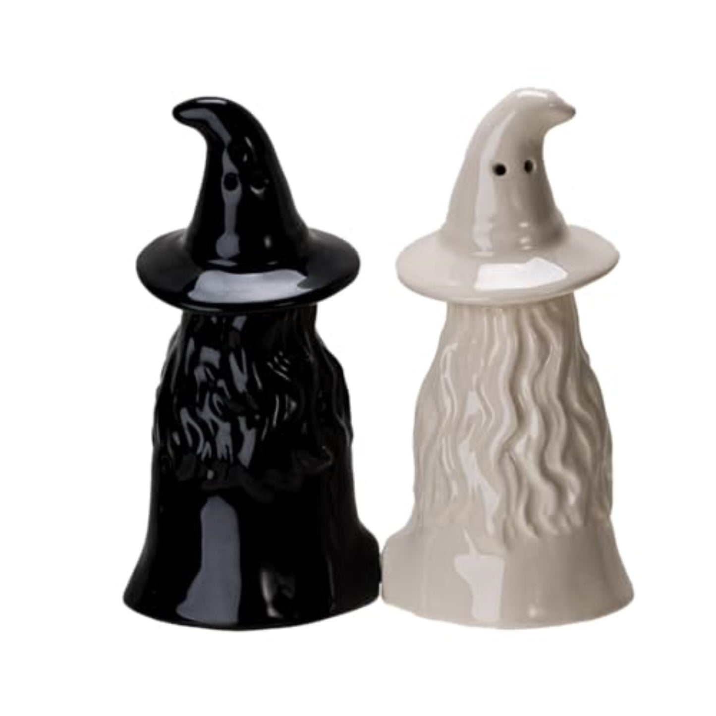 Mystical White and Black Ceramic Magnetic Witch Salt and Pepper Shaker Set