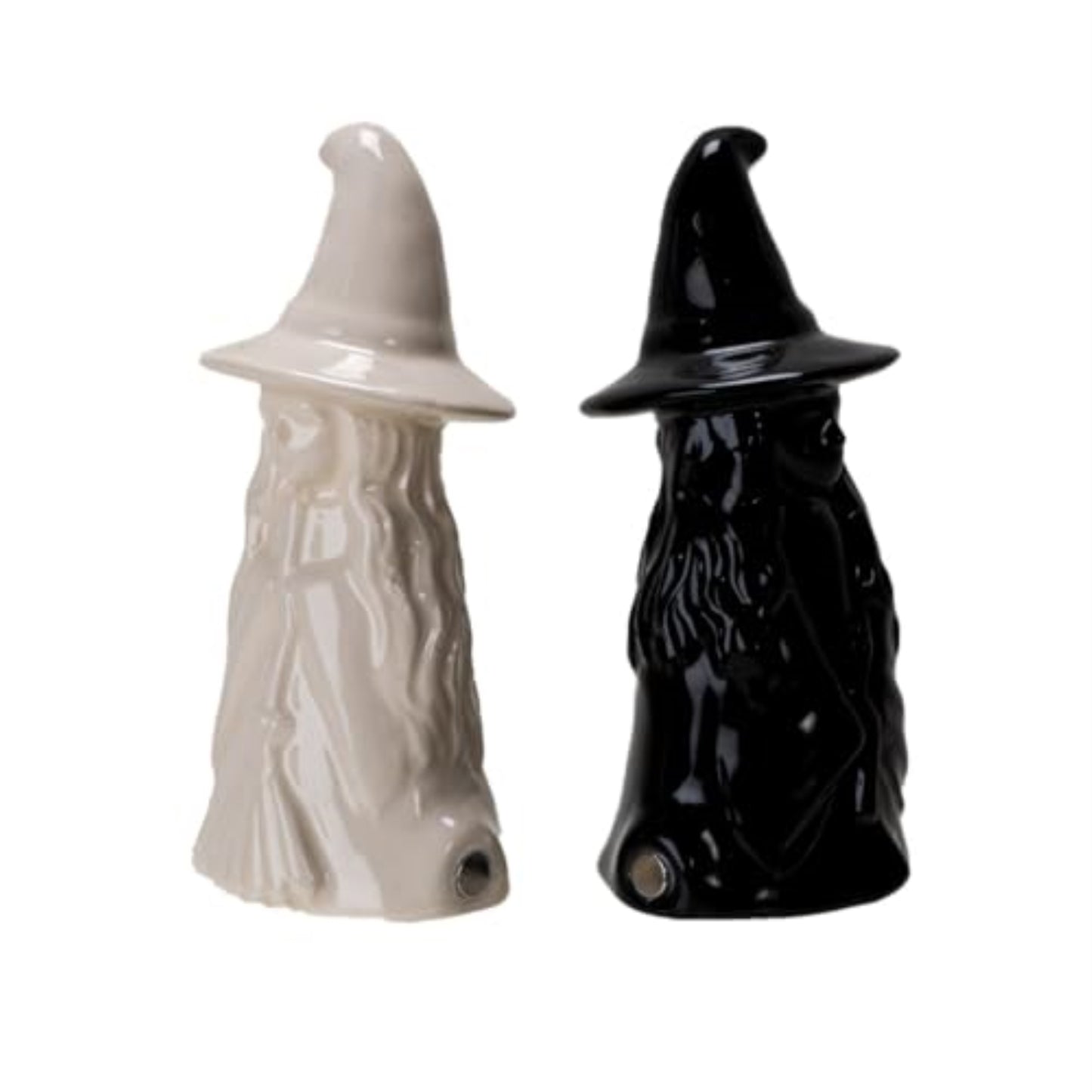 Mystical White and Black Ceramic Magnetic Witch Salt and Pepper Shaker Set