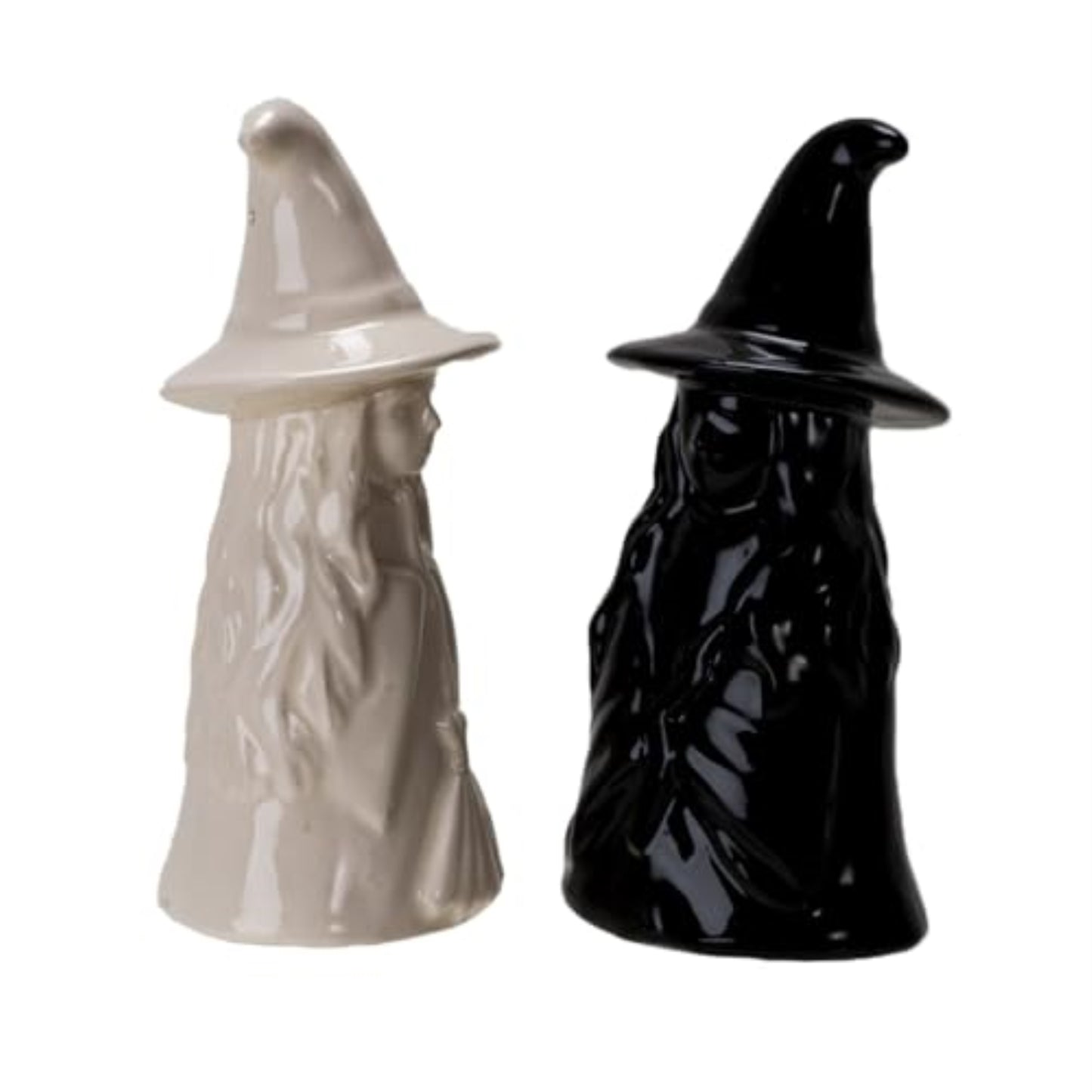 Mystical White and Black Ceramic Magnetic Witch Salt and Pepper Shaker Set