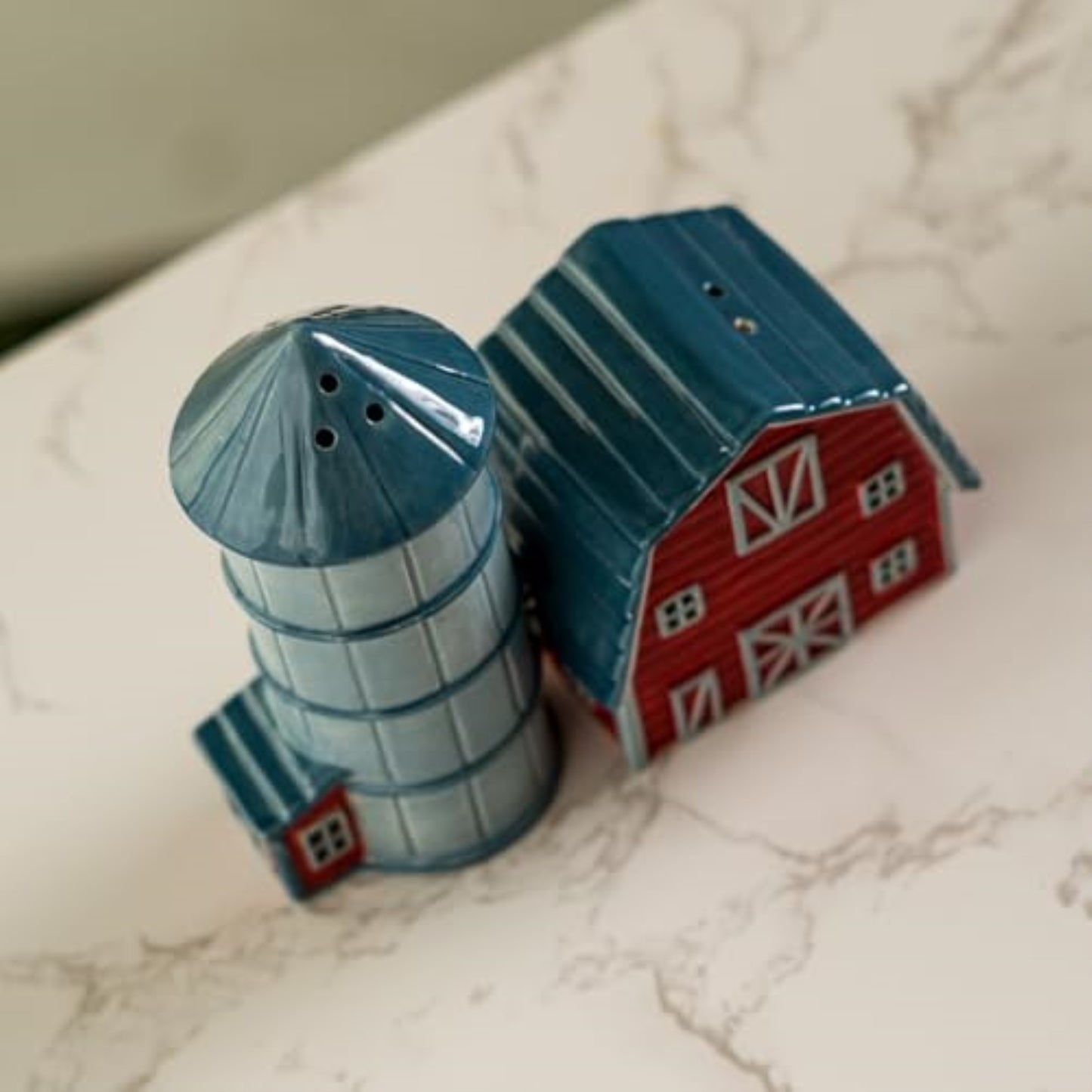 Red Tractor and Barn Country Kitchen Ceramic Magnetic Salt and Pepper Shaker Set