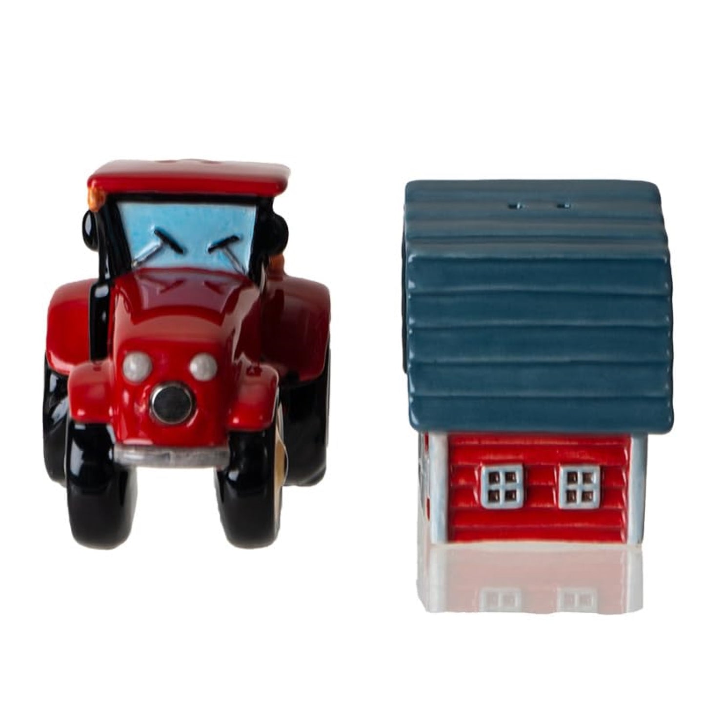 Red Tractor and Barn Country Kitchen Ceramic Magnetic Salt and Pepper Shaker Set