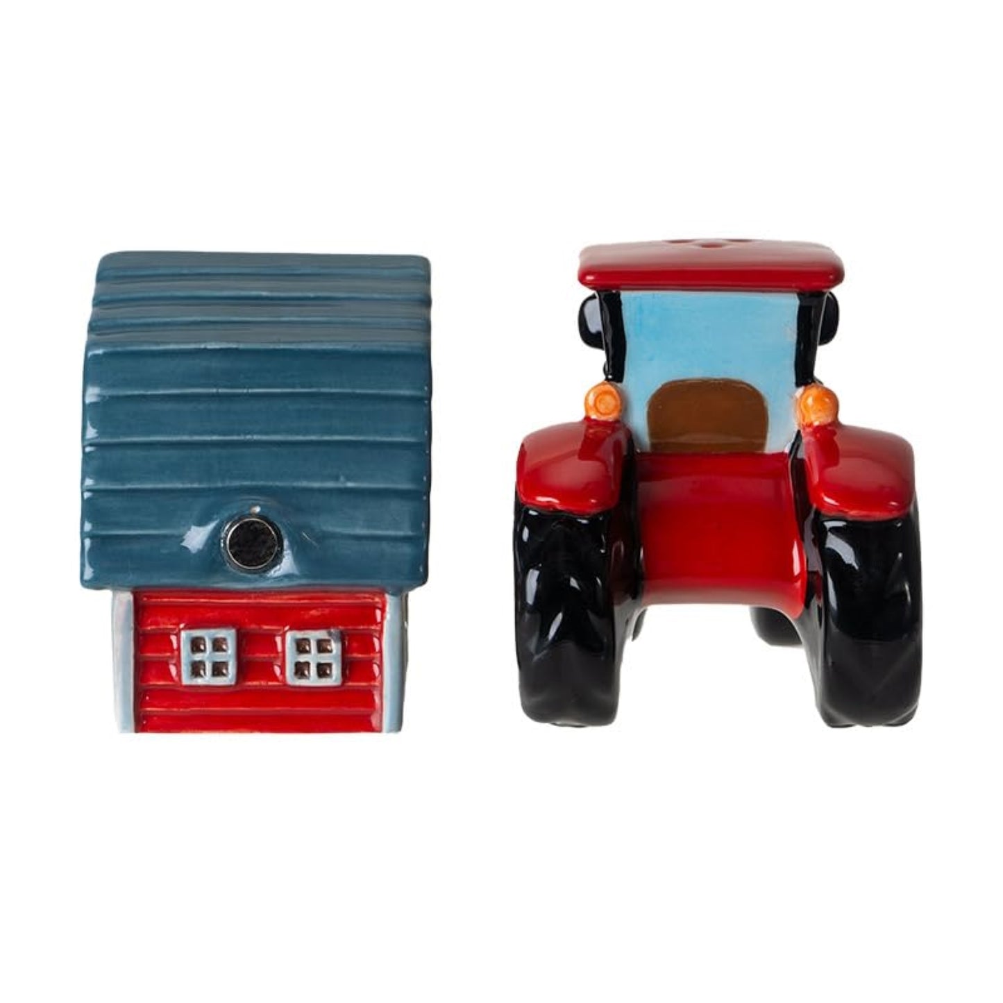 Red Tractor and Barn Country Kitchen Ceramic Magnetic Salt and Pepper Shaker Set