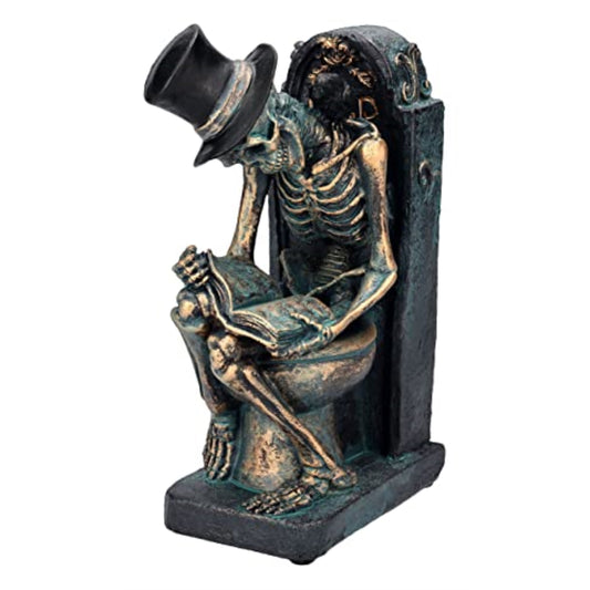 RIP Bronze Finish Skeleton Reading on Toilet Tombstone Bathroom Office Decor Figurine 8 inch Tall
