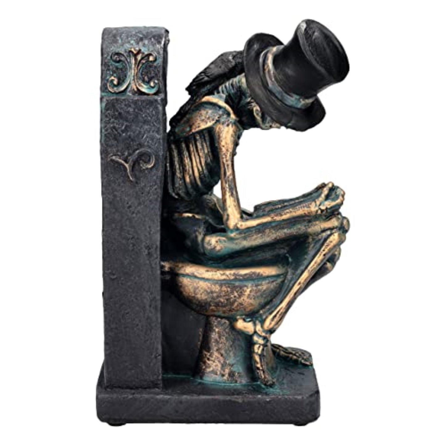 RIP Bronze Finish Skeleton Reading on Toilet Tombstone Bathroom Office Decor Figurine 8 inch Tall
