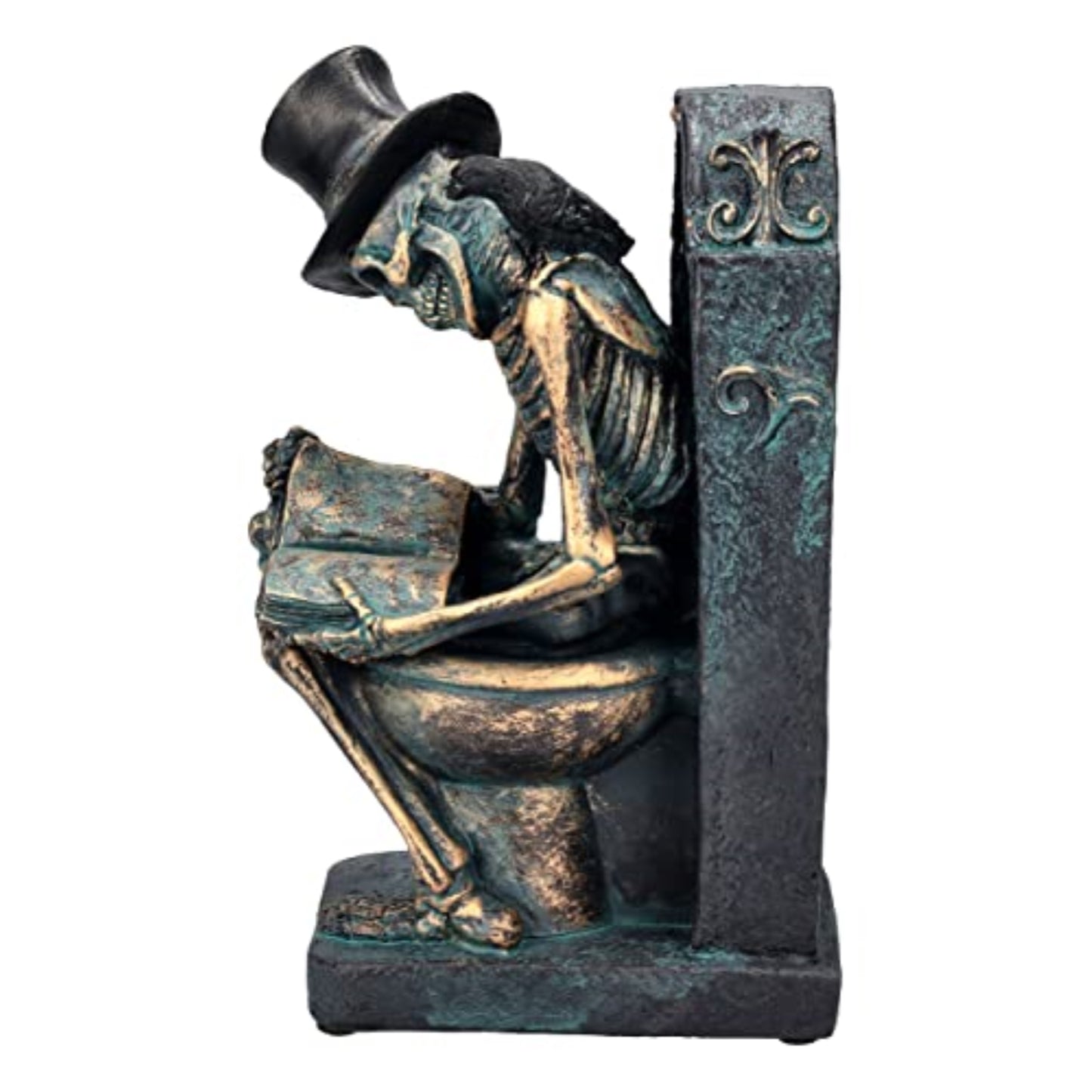 RIP Bronze Finish Skeleton Reading on Toilet Tombstone Bathroom Office Decor Figurine 8 inch Tall