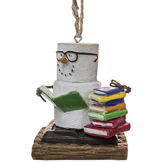 S'Mores Snowman Book Lovers Book Nerd Christmas Resin Ornament 3 inch