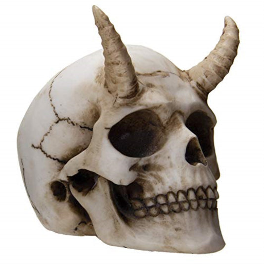 Devil Horned Skull Demon Skull Resin Miniature Figurine 3.75 Inch