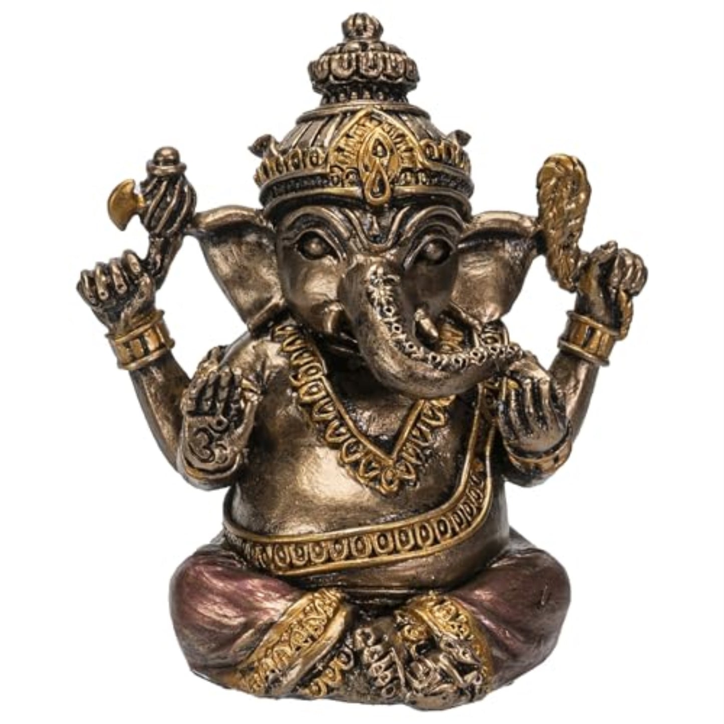 Mini Sitting Ganesha Hindu God Resin Gold Figurine 2.5 Inch