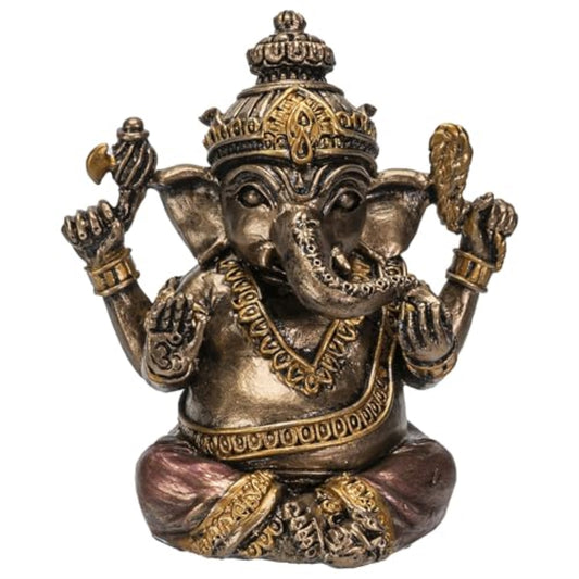 Mini Sitting Ganesha Hindu God Resin Gold Figurine 2.5 Inch