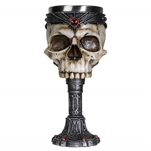 Crowned Gothic Ossuary Skull Wine Goblet Chalice Cup Resin Body Stainless Steel Cup 7 ounce