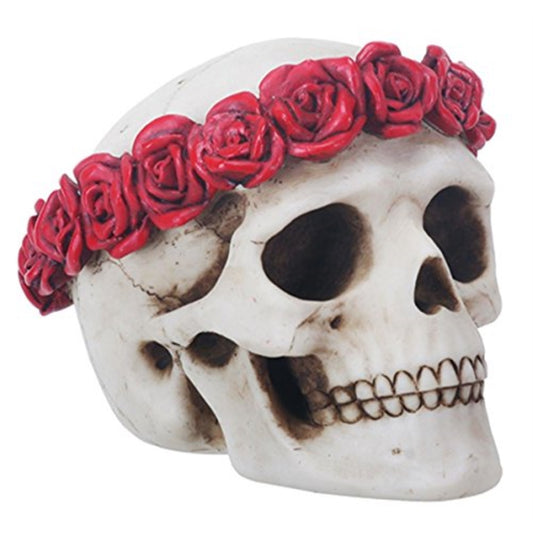 Day of The Dead Flower Crown Traditional Skull Figurine 4.5 inch