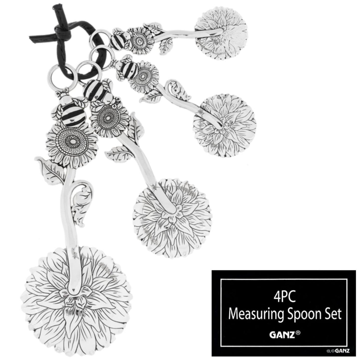 Colorful Bumble Bee Silver Zinc Metal Measuring Spoons 4 Piece Set