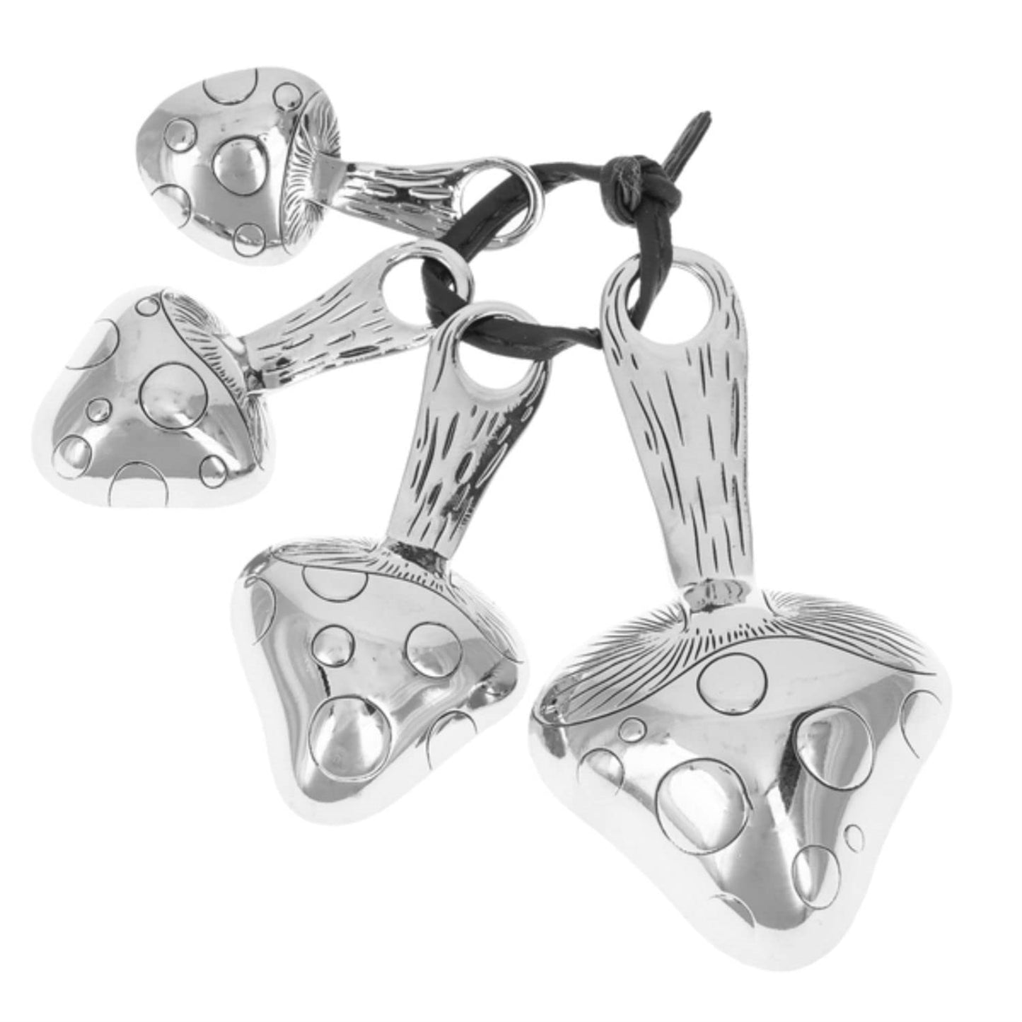Ganz 4 Piece Silver Polka Dot Mushrooms Zinc Metal Food Grade Measuring Spoons Decorative Kitchen Baking Cooking