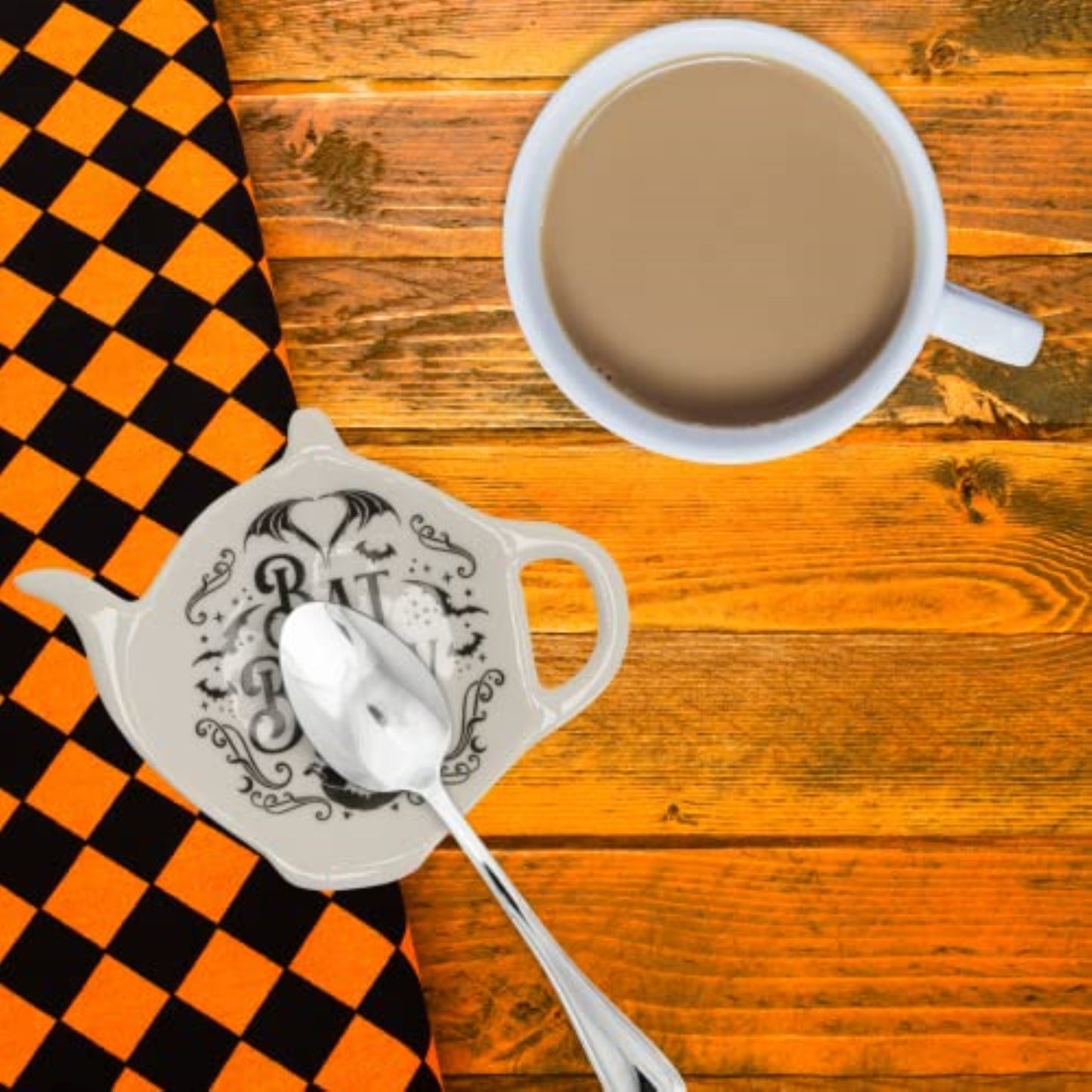 Bat Crew Spooky Ceramic Spoon Holder, Black, Tea or Coffee Time