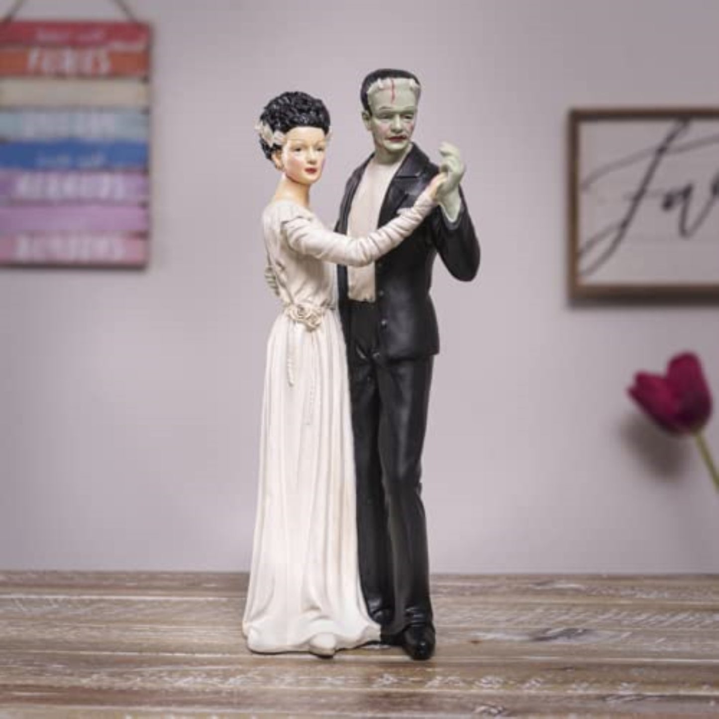Frankenstein and Bride Dancing Figurine Gothic Decoration Statue 5.25 x 12 Inches