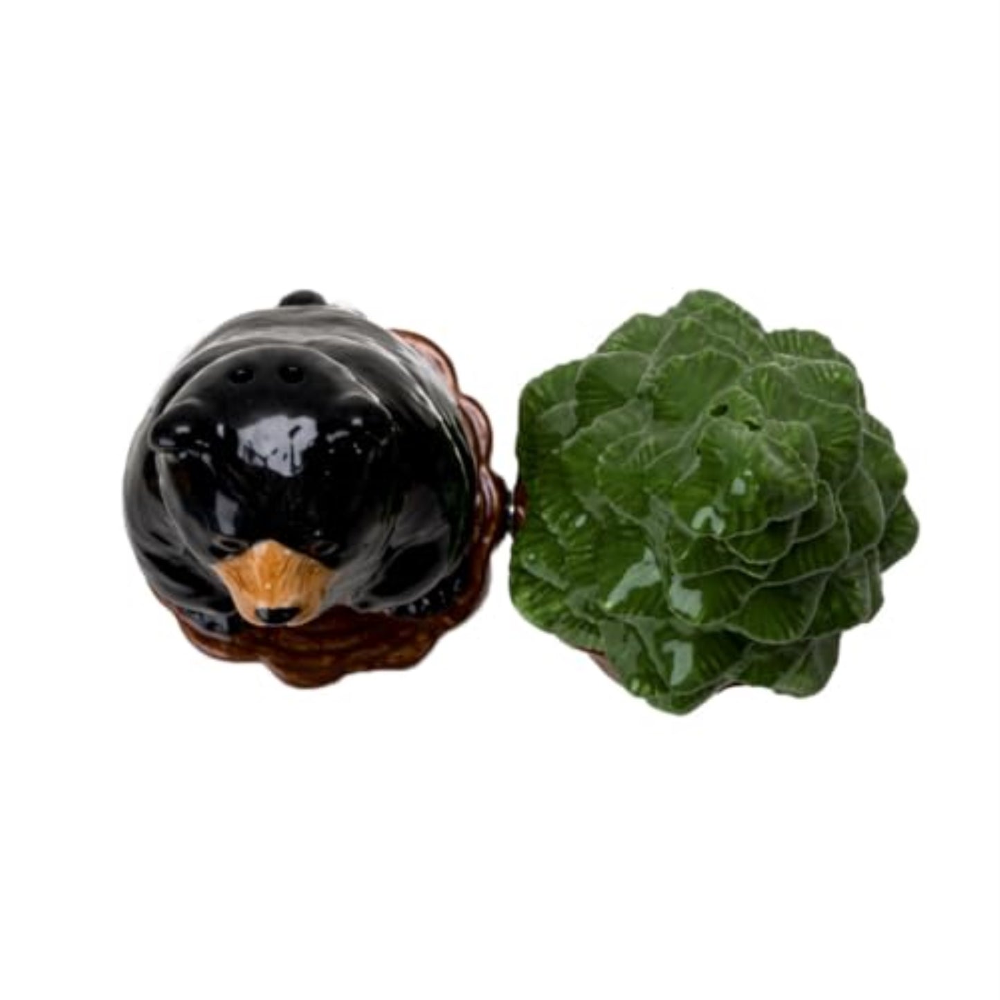 Forest Retreat Black Bear and Tree Ceramic Magnetic Salt and Pepper Shaker Set