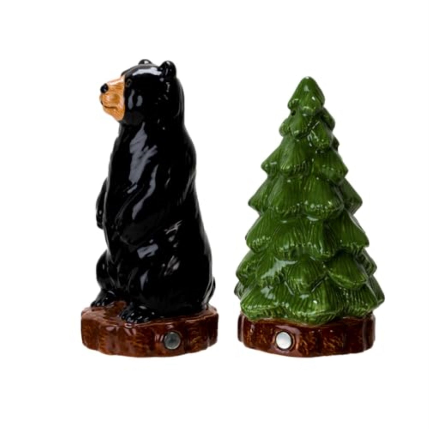 Forest Retreat Black Bear and Tree Ceramic Magnetic Salt and Pepper Shaker Set