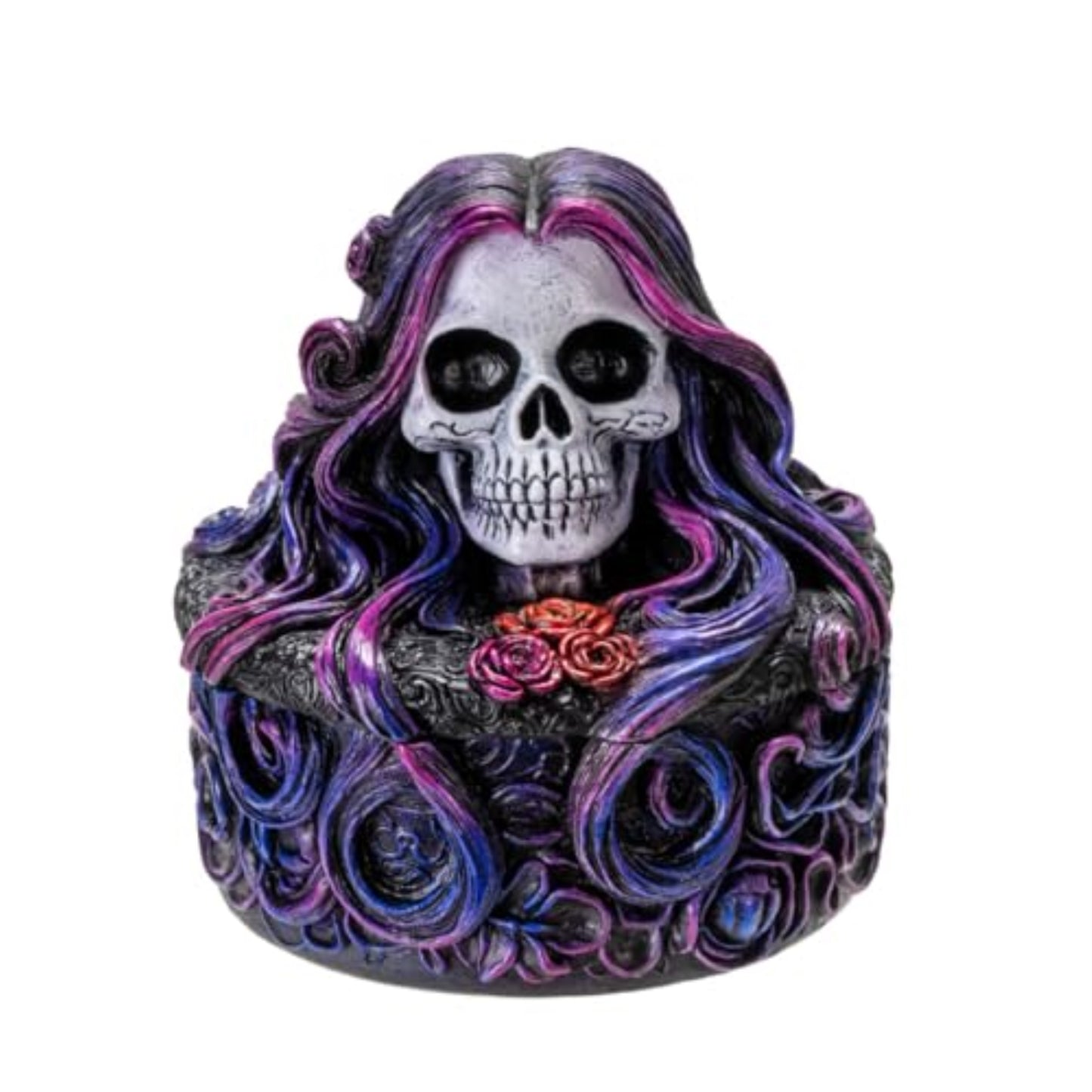 Sugar Skull Box with Floral Hair Design and Day of the Dead Aesthetic Ideal for Storing Jewelry Decorative Box