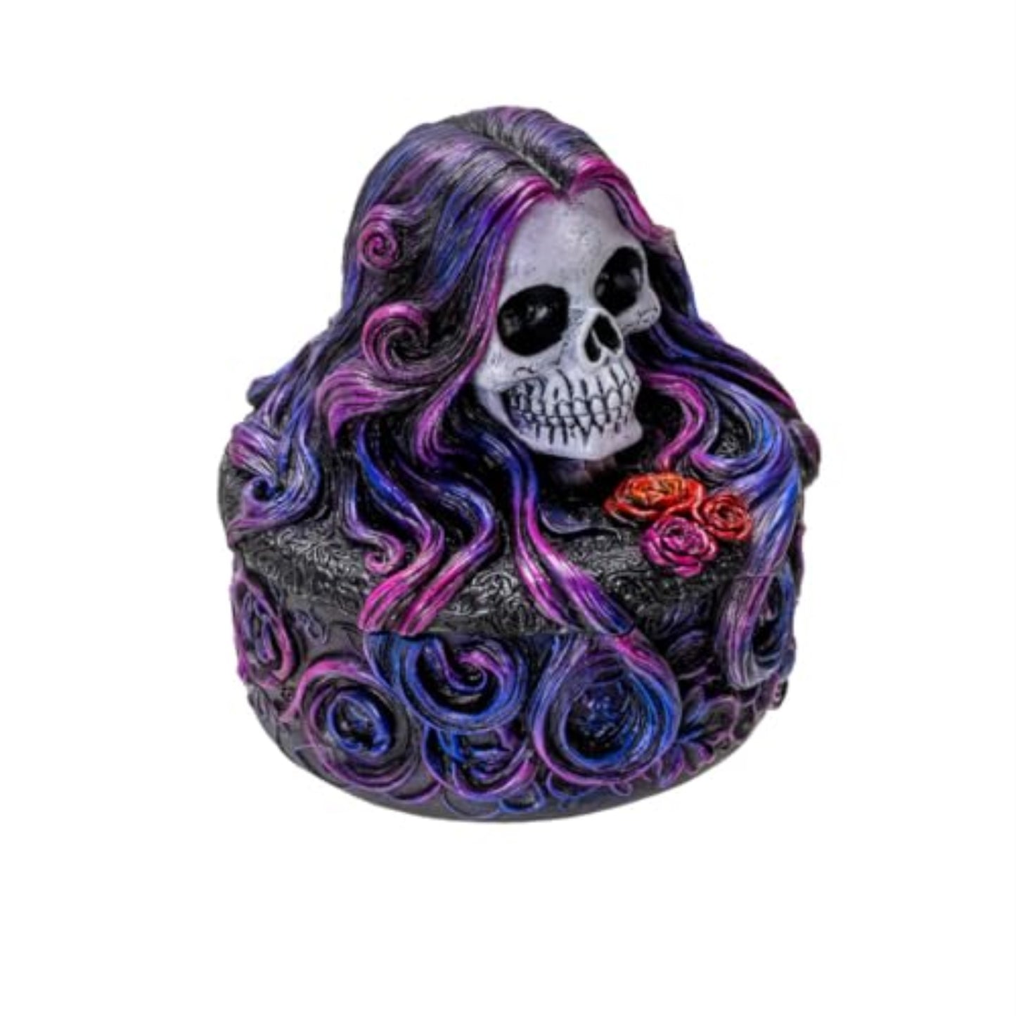 Sugar Skull Box with Floral Hair Design and Day of the Dead Aesthetic Ideal for Storing Jewelry Decorative Box