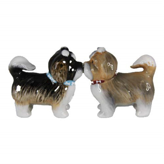Sweet Shih Tzus Dogs Kissing Magnetic Salt and Pepper Shaker Set
