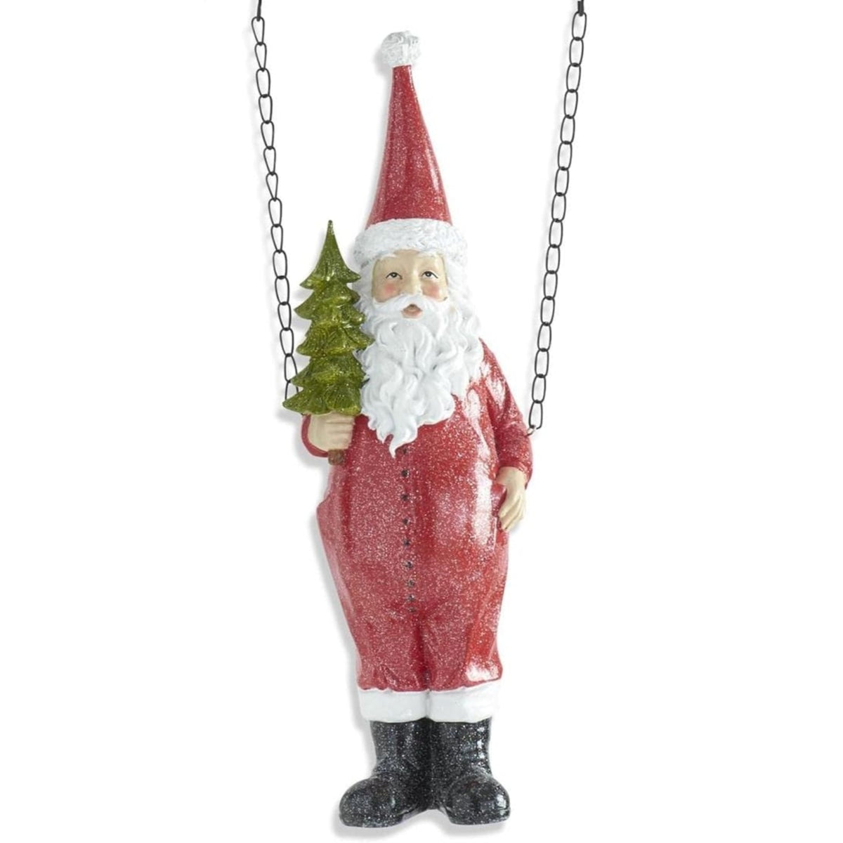 K&K Interiors Glittered Resin Santa Holding Tree Christmas Arrow Replacement Sign 16 inch - Arrow Sold Separately
